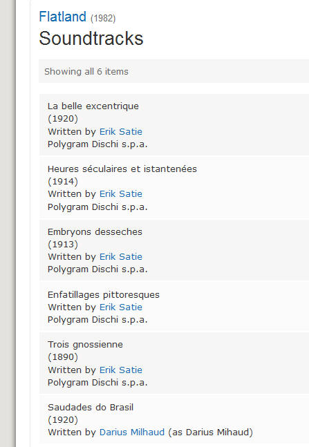 Erik Satie (埃里克・萨蒂)谱曲5首，Darius Milhaud (大流士・米约)谱曲1首