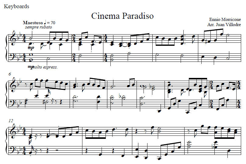 A full score of Cnema Paradiso